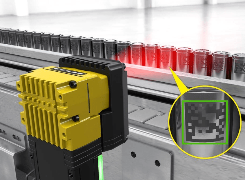 Cognex camera reading a DataMatrix code on a production line